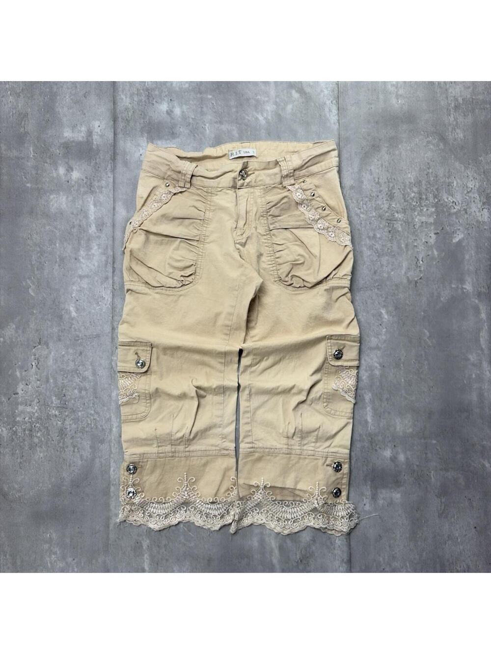 Y2K Beige H.I.T. Grunge Gothic Cargo Capri Pants